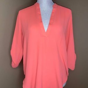 Lush Chiffon Loose-Fit Blouse in Coral